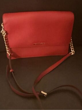 Michael Kors Sangria Red Leather Daniela Crossbody with Gold Chain Accent